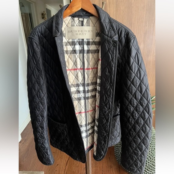 BURBERRY leather trim diamond Quilted Jacket coat navy blazer XL - Picture 9 of 10